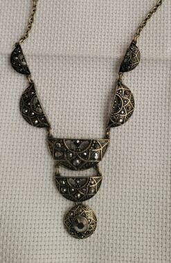 Antique-Style Filigree Semi-Circle Necklace in Aged Gold Tone